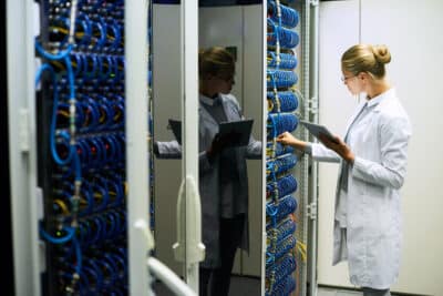 woman working in data center